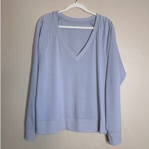Free Fly light blue long-sleeve V-neck pullover sweatshirt 1x